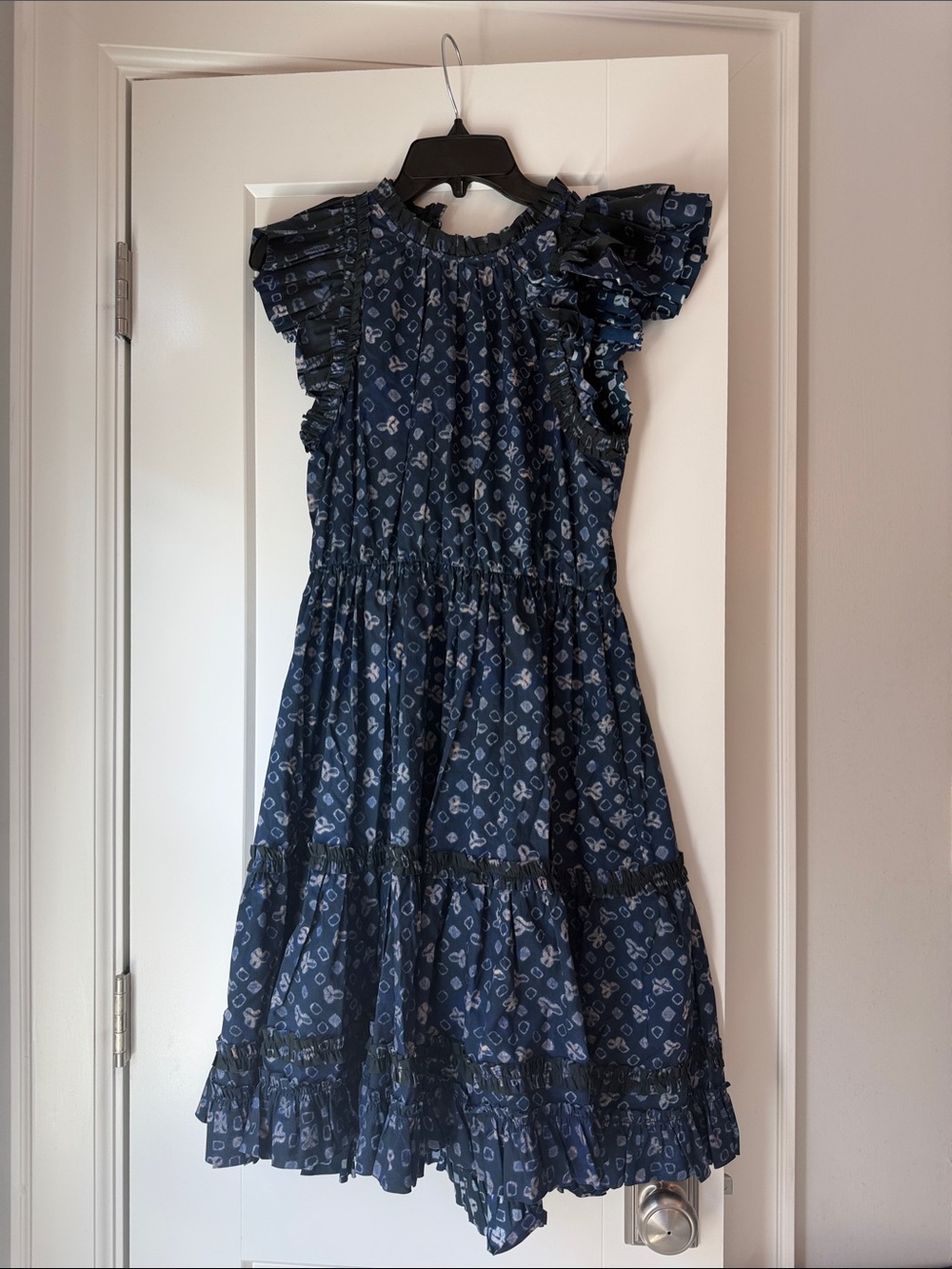 Ulla Johnson Navy Floral Ruffle Tiered Mini Dress